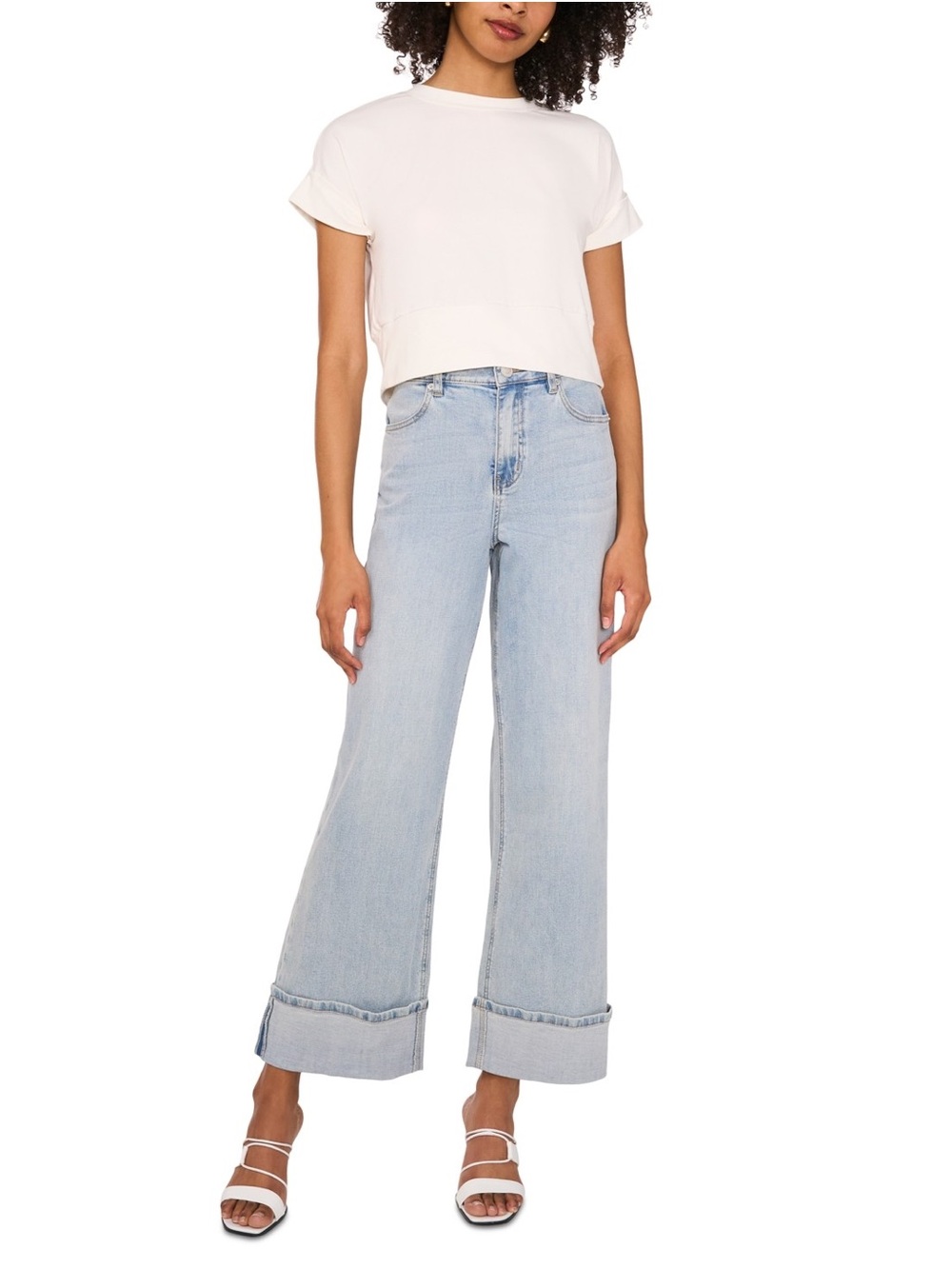1.STATE Ivory Short Sleeve Crewneck Top | Classic Everyday Blouse - Picture 2 of 5